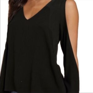 TOBI Black Cold Shoulder V-Neck Top Size XS EUC